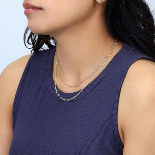 Nuragold 10k Real Yellow Gold Figaro Link 2mm Thin Chain Necklace (16"-26") - 16"