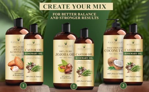 Handcraft Blends Castor Oil with Rosemary Oil 8 Fl Oz | 100% Pure and Natural | Premium Grade Carrier Oil | Hair, Eyelashes and Eyebrows | Hair and Body