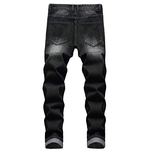 QIMYUM Mens Ripped Jeans, Distressed Destroyed Slim Fit Straight Leg Denim Pants (32, Black702)