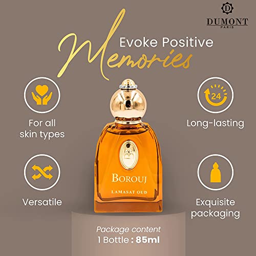 Dumont BOROUJ LAMASAT OUD - 85ml Travel Size - Arabic Inspired Unisex Perfume for Men & Women - Musky, Woody & Oriental Fragrance - Long Lasting Cologne Mist & Body Spray - for Him & Her