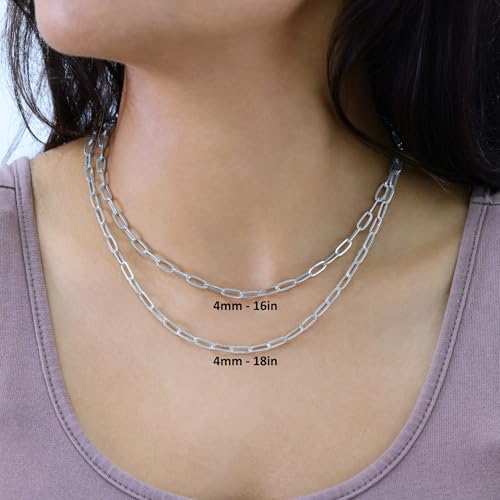 Nuragold 10k Real White Gold Paperclip 4mm Elongated Cable Link Necklace (16"-24") Dainty Italian Jewelry for Men & Women - 20"