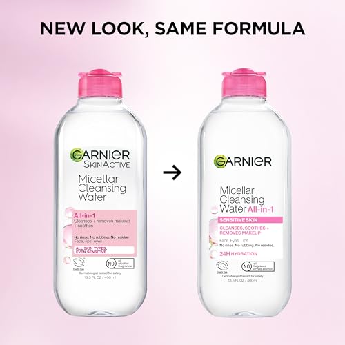 Garnier Micellar Water, Hydrating Facial Cleanser & Makeup Remover, Suitable for Sensitive Skin, Vegan, Cruelty Free, 13.5 Fl Oz (400mL), 1 Count