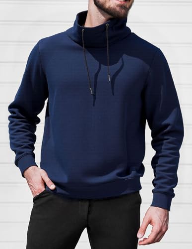 fit space Men's Tailored Relaxed Fit Sweatshirts & Full Zip Hoodie Turtleneck Athleisure Pullover with Zipper Pockets (Navy Pullover,X-Large)
