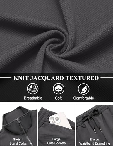COOFANDY Mens Tracksuits 2 Piece Set Casual Jacquard Sweatsuits Relaxed Fit Athletic Suits Spring Cozy Loungewear