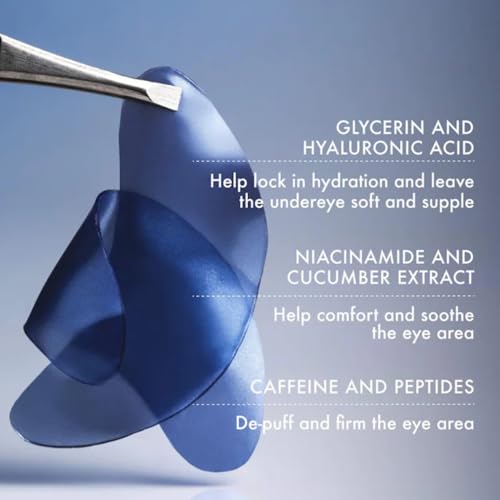 Summer Fridays Jet Lag Hydrating Eye Patches - De-puffing Hydrogel Under Eye Masks with Hyaluronic Acid, Caffeine + Peptides - Soothing + Refreshing At-Home + Travel Skin Care (6 Pairs)