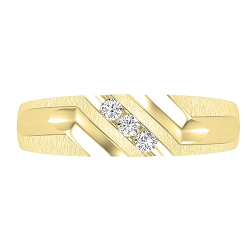 Dazzlingrock Collection 0.12 Carat Round White Diamond Slanted 3 Stone Channel Set Men's Ring in 10K Solid Yellow Gold, Size 10