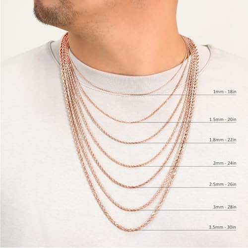 Nuragold 10K Real Rose Gold Rope Chain Diamond Cut Necklace (1.5mm-6mm) - 1.5mm,18"