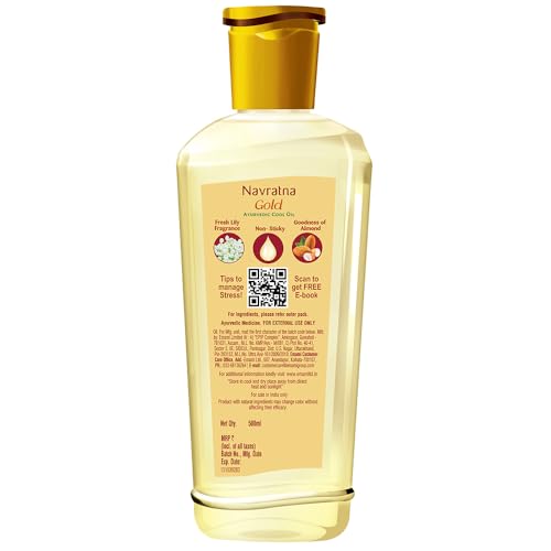 Navratna Gold Ayurvedic Hair Oil | with 24K Gold & 9 Ayurvedic Herbs | Lightweight, Non-Greasy & Fast-Absorbing | Relaxing Head Massage Oil | Deeply Nourishes Hair | 16.91 Fl Oz (500ml)