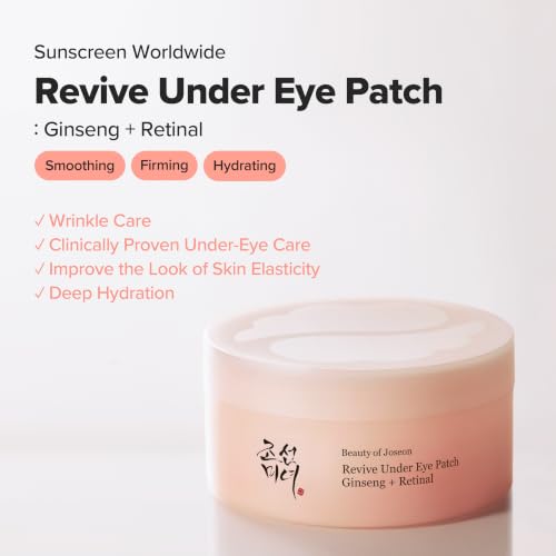 Beauty of Joseon Revive Under Eye Patch with Retinal and Ginseng, for Puffy Eyes, Fine Lines and Wrinkles, Collagen, Peptide, Adenosine and Bakuchiol, for All Skin Types, 60 Sheets, 30 Pairs