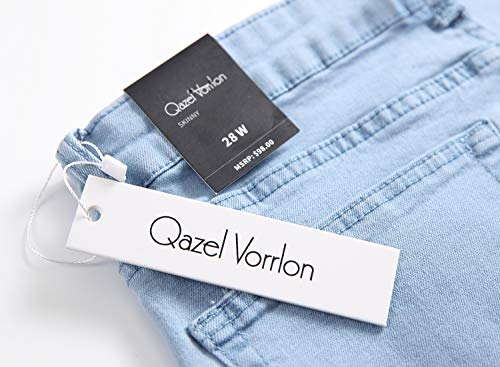 Qazel Vorrlon Men's Skinny Stretch Jeans Slim Fit Ripped Jeans Destroyed Distressed Pants,Light Blue,30