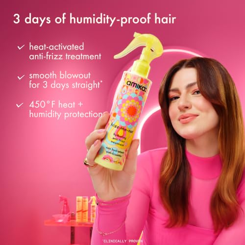 amika frizz-me-not hydrating anti-frizz treatment, 60ml | lightweight hydrating spray for medium to thick coarse hair types 2a-4c, humidity + heat protection, smooth frizz for up to 72 hours
