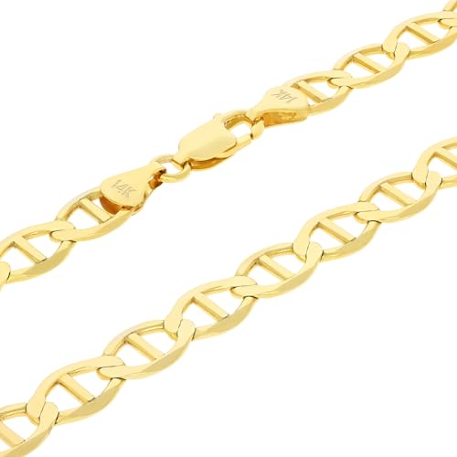 Nuragold 14K Real Yellow Gold 6mm Mariner Chain Solid Anchor Mens Necklace - 20"