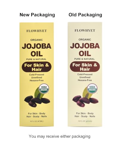 FLOWHYET USDA Organic Jojoba Oil Cold Pressed, 100% Pure, 16 fl oz, 2 Pack
