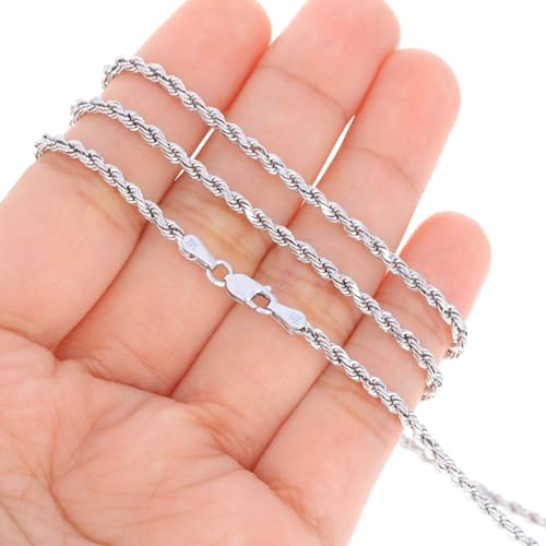 Nuragold 14k Real White Gold Rope Chain Solid Diamond Cut Necklace - 2.5mm - 18"