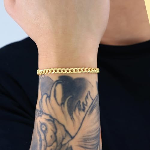 Nuragold 10k Real Yellow Gold Miami Cuban Lightweight Link 5.7mm Chain Bracelet (7"-9") Italian Jewelry for Men & Women - 7"