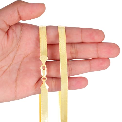 Nuragold 14k Real Yellow Gold Herringbone 7mm Chain Flexible Necklace - 16"