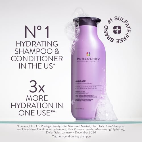 Pureology Hydrate Shampoo – Moisturizes & Nourishes Dry Hair, 9 fl oz