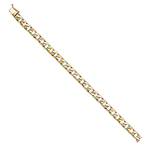 The World Jewelry Center 14k Real Yellow Gold Men's Nugget Cuban Link Bracelet - 8"