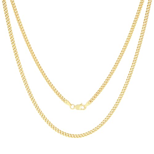 Nuragold 14k Real Yellow Gold Miami Cuban Lightweight Link 3mm Chain Necklace (16"-30") Italian Jewelry for Men & Women - 22"