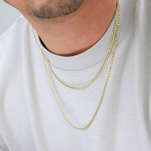 Nuragold 10k Real Yellow Gold Cuban Curb 3.5mm Pave Dia-Cut Chain Necklace - 24"