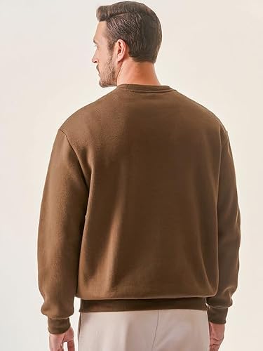 JMIERR Men's Casual Fleece Long Sleeves Crewneck Essential Sweatshirts Thick Cotton Pullover Sweatshirt for Men, Large, Brown