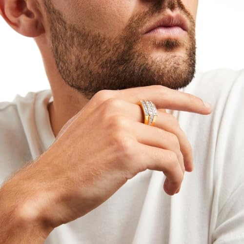 P3 POMPEII3 Pompeii Men's 1 1/2 CT. T.W. Diamond Stepped Triple Row Ring in 10K Gold - Size 7