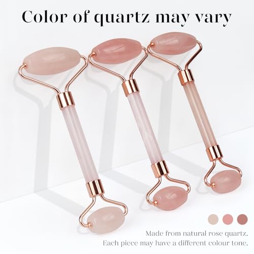 BAIMEI IcyMe Rose Quartz Roller & Gua Sha Facial Tool Set for Depuffing