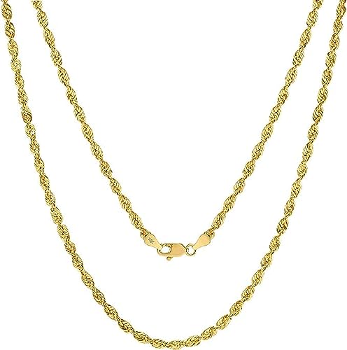 Galaxy Gold GG, 10K Solid Gold Diamond Cut Rope Chain Necklace, 3mm - 22 Inch (18-30" Available), Fine Jewelry