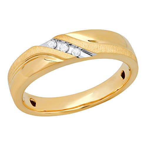 Dazzlingrock Collection 0.06 Cttw Round White Diamond Mens Brushed Anniversary Wedding Band, 10K Solid Yellow Gold, Size 10