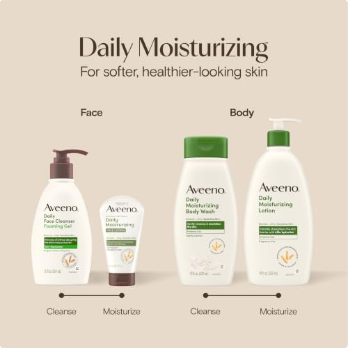 Aveeno Daily Moisturizing Body Lotion for Normal to Dry Skin, Moisturizer with Soothing Prebiotic Oat, Non Greasy, Non Comedogenic, Fragrance Free Body Lotion for Women & Men, 18 Fl Oz