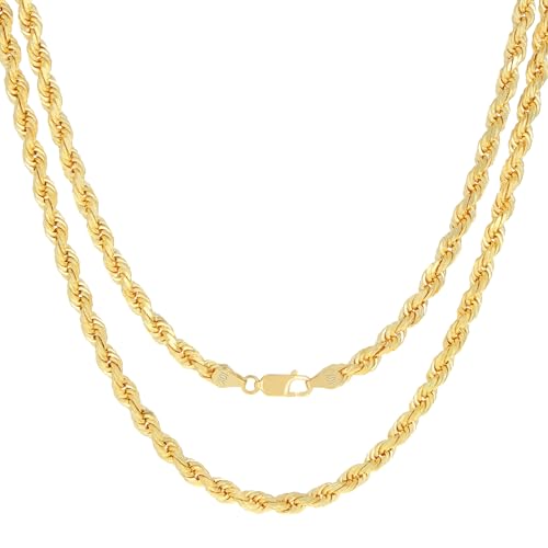 Nuragold 10k Real Yellow Gold Rope Chain Diamond Cut Italian Necklace - 5mm - 20"