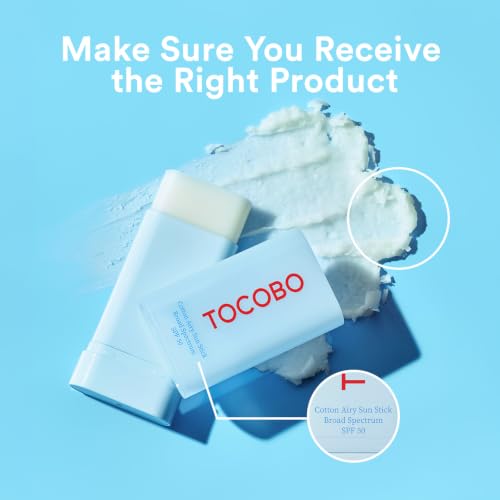 TOCOBO Cotton Airy Sun Stick SPF 50 Broad Spectrum Korean Matte Sunscreen Stick for Face - Travel Size Sebum Control Sunblock -Vegan, Lightweight, 0.67 oz (1single pack)