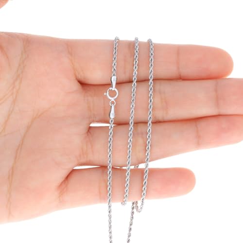 Nuragold 14K Real White Gold Rope Chain Diamond Cut Necklace (1.5mm-7mm) - 1.5mm,18"