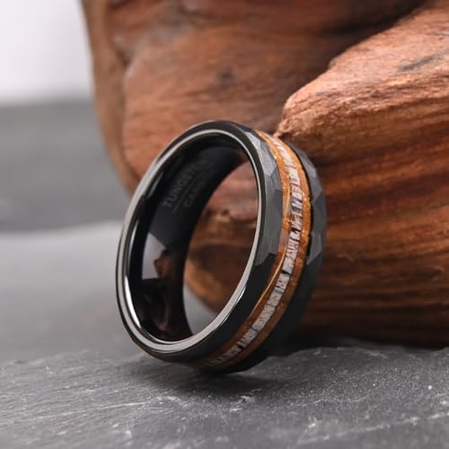 Concept Knight Tungsten Rings for Men Black Whisky barrel wood＆antlers ring