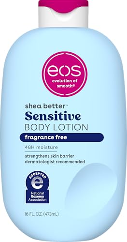 eos Shea Better Sensitive Skin Body Lotion - Fragrance-Free, 48-Hour Moisture Eczema Cream & Dry Skin Relief, Vegan, 16 fl oz (Packaging may vary)