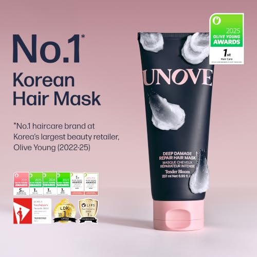 UNOVE Deep Damage Repair Hair Mask - Protein Hair Treatment & Hair Mask for Damaged Hair | Deep Conditioning & Keratin Hair Mask for Dry, Frizzy Hair | Korean Hair Care | Tender Bloom, 7 fl oz