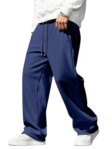 JMIERR Mens Baggy Sweatpants Drawstring Wide Leg Sweat Pants with Pockets Quiet Luxury Big and Tall, 3XL, Bluing