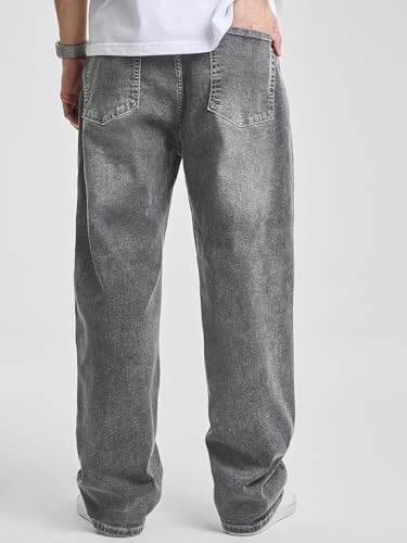 JMIERR Mens Denim Baggy Jeans Relaxed Fit Work Pants for Men Outdoor Casual Quiet Luxury Pants, L, Gray