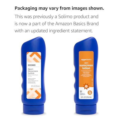 Amazon Basics Sport Sunscreen Lotion SPF 30, Water Resistant (80min), Formulated without Octinoxate & Oxybenzone, Broad Spectrum UVA/UVB Protection, 8 Fluid Ounce