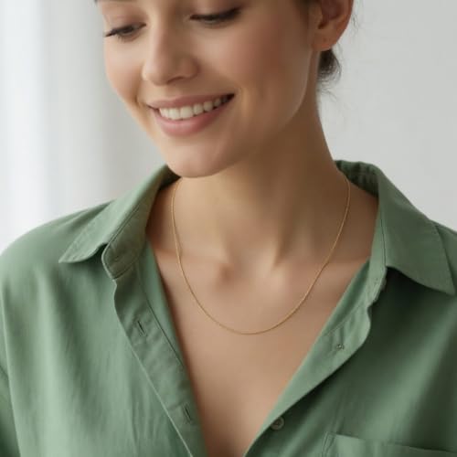 Jewelry Affairs 10k Real Solid Gold Mirror Box Chain Necklace, 0.6mm (16 Inches, Yellow Gold)