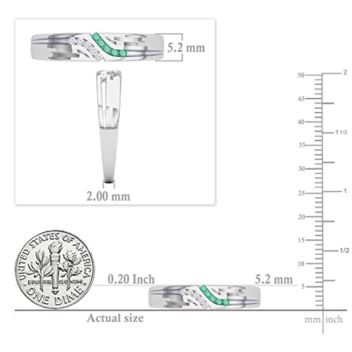 Dazzlingrock Collection Round Emerald & White Diamond Channel Set Wedding Band for Men in 14K Solid White Gold, Size 10
