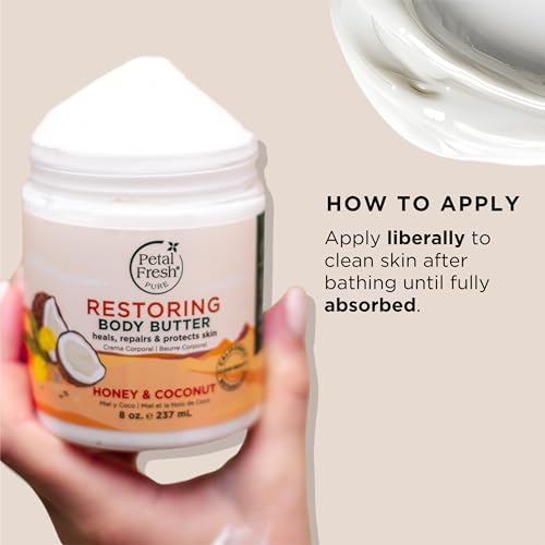 Petal Fresh Pure, Restoring Body Butter, Heals, Repairs & Protects Skin with Honey & Coconut Oil, 8 Fl oz