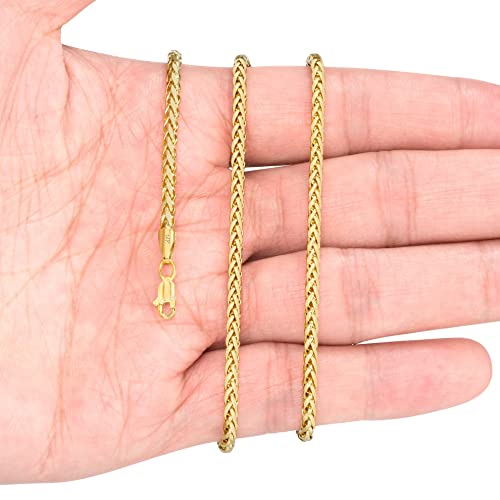 Nuragold 14k Real Yellow Gold 2.5mm Palm Wheat Spiga Round Chain Necklace - 20"