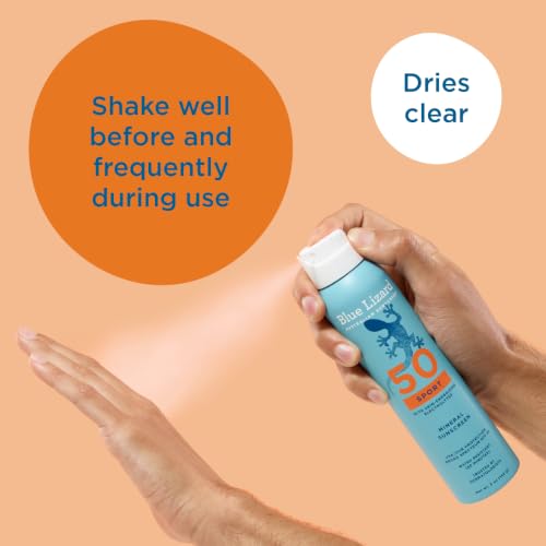 BLUE LIZARD Sport Mineral Sunscreen Spray SPF 50+, Dermatologist-Recommended Brand, Broad-Spectrum UVA/UVB Protection, Water-Resistant, Zinc Oxide Formula, Vegan, 5 fl oz