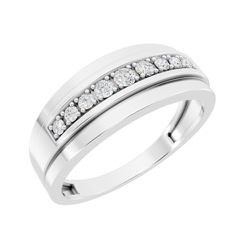 Dazzlingrock Collection 0.23 Ctw Round White Natural Diamond Nine Stone Single Row Wedding Band for Men in 925 Sterling Silver, Size 10