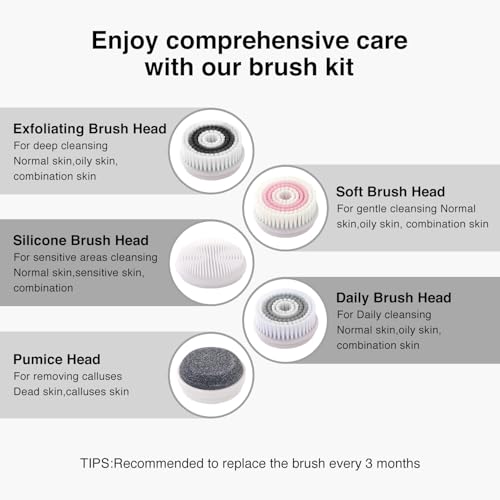 UMICKOO Rechargeable Rotating Face Scrubber with 5 Brush Heads Set