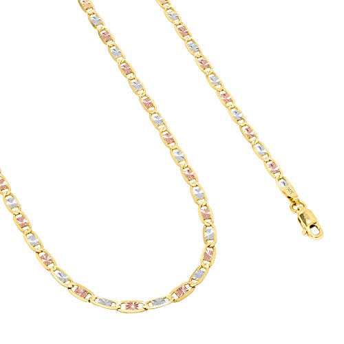 Nuragold 14k Solid Tri Color Gold Valentino 3mm Anchor Link Chain Bracelet - 8"