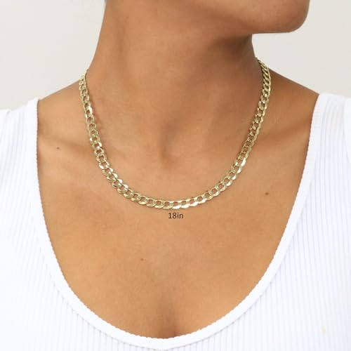 Nuragold 14K Real Yellow Gold Cuban Curb Solid Italian Link Chain Necklace - 24",7mm
