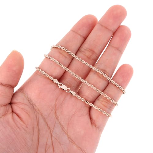 Nuragold 14K Real Rose Gold Rope Chain Diamond Cut Necklace (1.5mm-6mm) - 2mm,18"