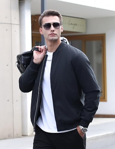 TACVASEN Mens Bomber Jackets Casual Fall Winter Warm Windbreaker Full Zip Windproof Outwear Color-Blocking Coats Black XL